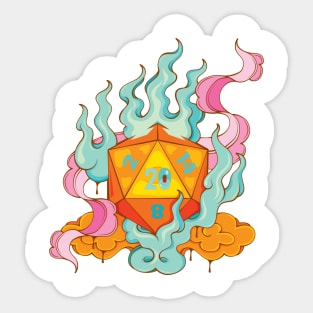 Gold D20 Lucky Dice on Fire Sticker